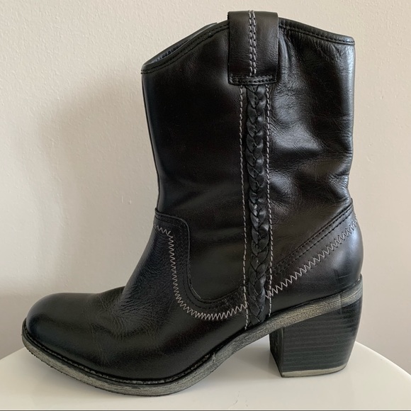 Hush Puppies Rustique West - Black Leather Mid Calf Boots with Heel - Size 8M - Picture 2 of 15